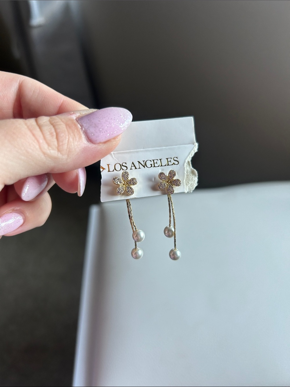 Gold Flower Pearl Drop Earrings